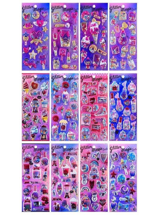 Parshya Kawaii 3D Puffy Stickers for Kids, 3D Stickers for Craft Book & Scrapbook, Self-Adhesive Kawaii Stickers Set, Cute Stickers for Girls and Boys(Random Theme) (Glitter Magic, 2) - Image 1